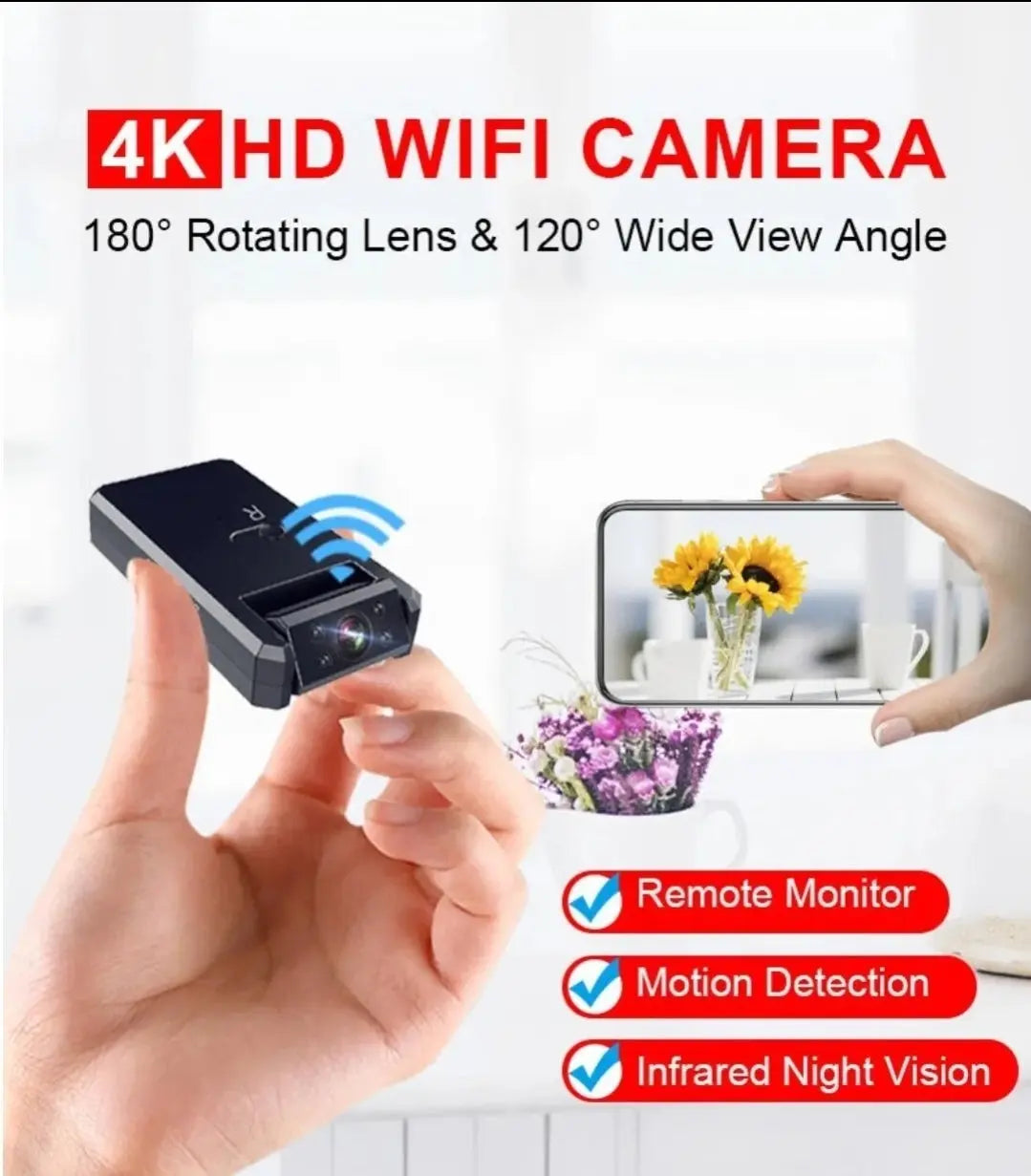 Mini Caméra Wifi 4K 180° Rotative Vision Nocturne Detection De Mouvement... VTCWORLD