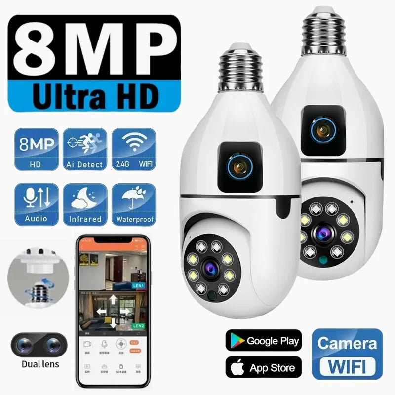 8MP E27 Bulb WIFI Camera 8X Zoom Dual Lens Indoor Surveillance Human Tracking Wireless Two-way Audio Cameras Color Night Vision VTCWORLD