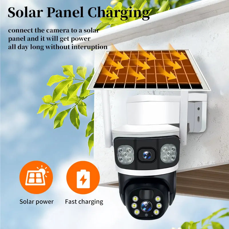 4K12MP Dual Lens Solar Camera Outdoor Security WiFi Surveillance Cameras With Solar Panel Human Detection 4G SIM PTZ CCTV Camera VTCWORLD