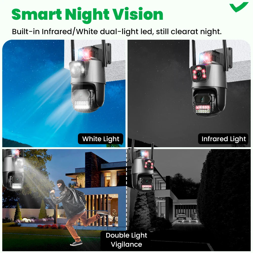 8MP 4K Wifi Camera Dual Lens Security Waterproof Security CCTV Video Surveillance Camera Police Light Alarm IP Camera - icsee VTCWORLD