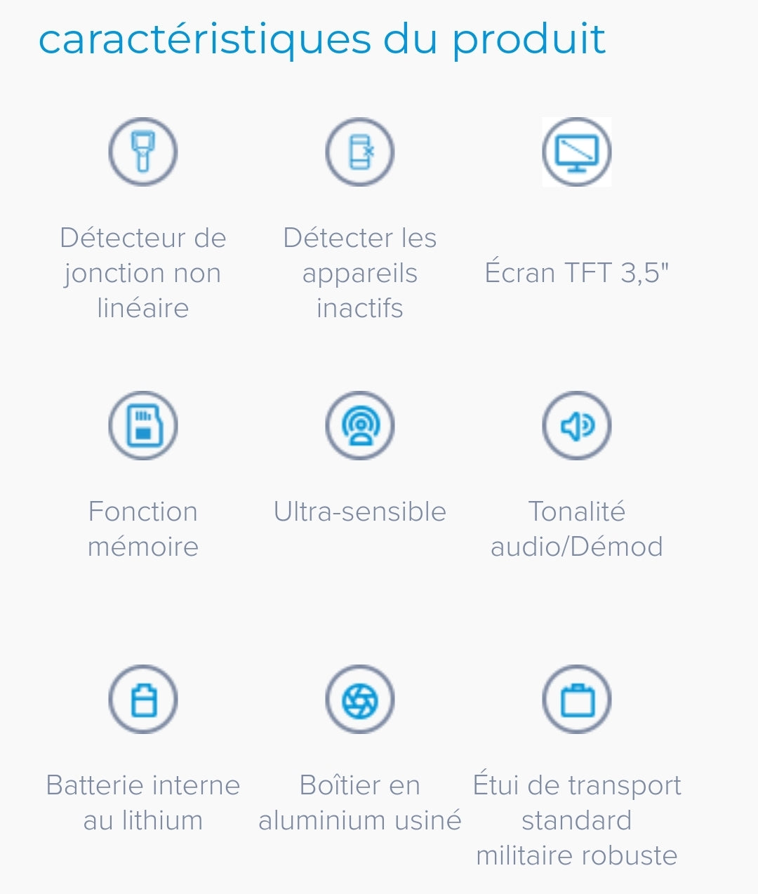 EDD-24T
Détecteur d'appareils électroniques EDD-24T
Détecte tous les types d'appareils électroniques, qu'ils soient actifs, passifs ou même éteints. VTCWORLD