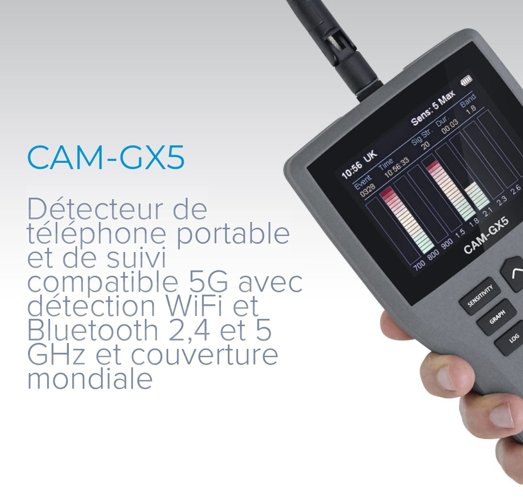 CAM-GX5
Détecteur de téléphone portable et de suivi compatible 5G avec détection WiFi et Bluetooth 2,4 et 5 GHz et couverture mondiale VTCWORLD