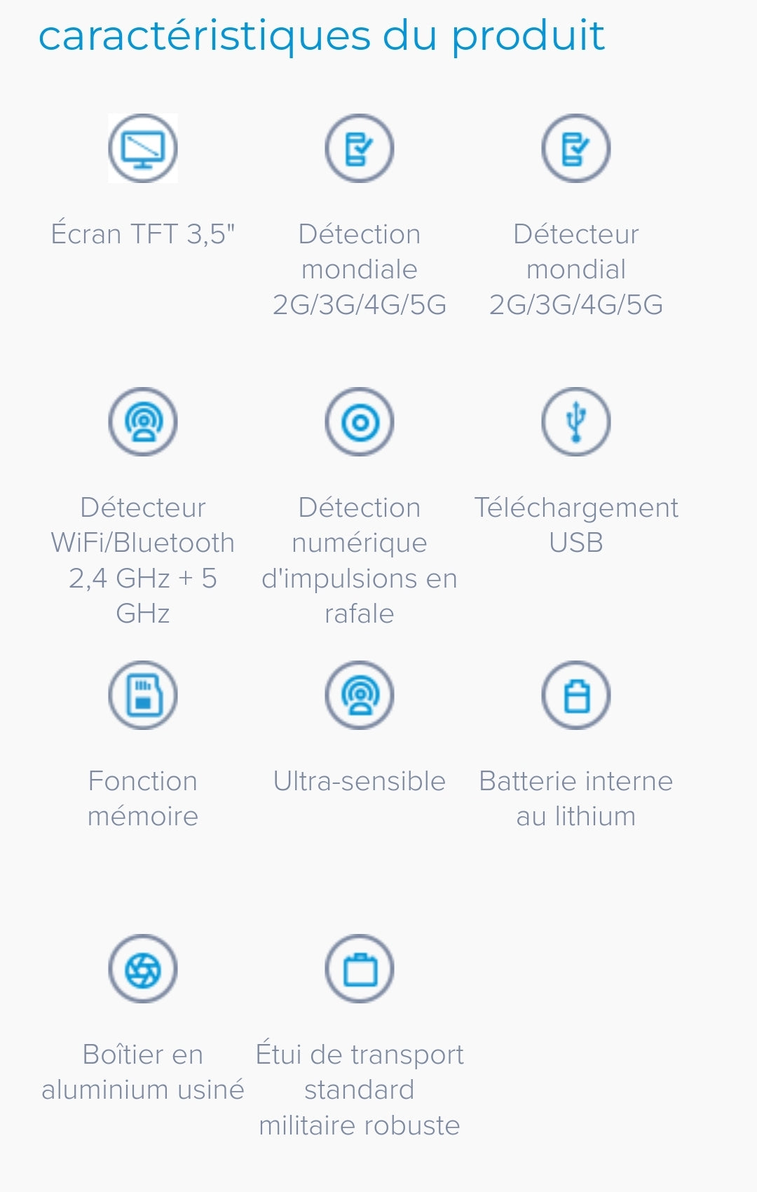 CAM-GX5
Détecteur de téléphone portable et de suivi compatible 5G avec détection WiFi et Bluetooth 2,4 et 5 GHz et couverture mondiale VTCWORLD