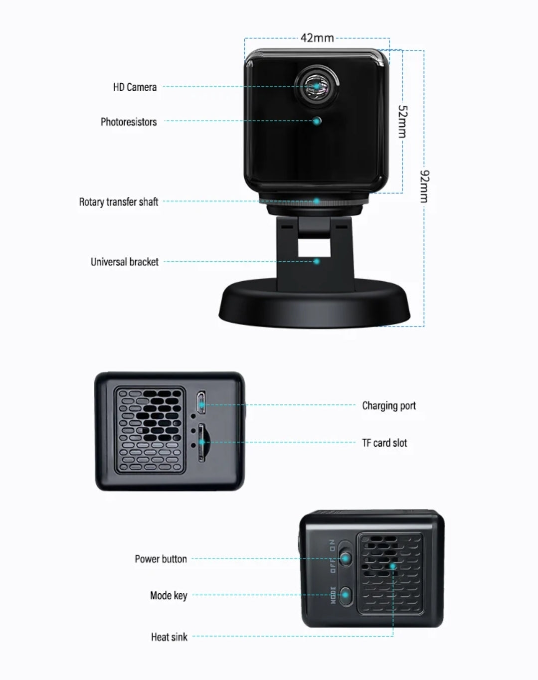 Caméra Wifi Rotation 360° Vision En Direct Par Application Autonomie 72h VTCWORLD