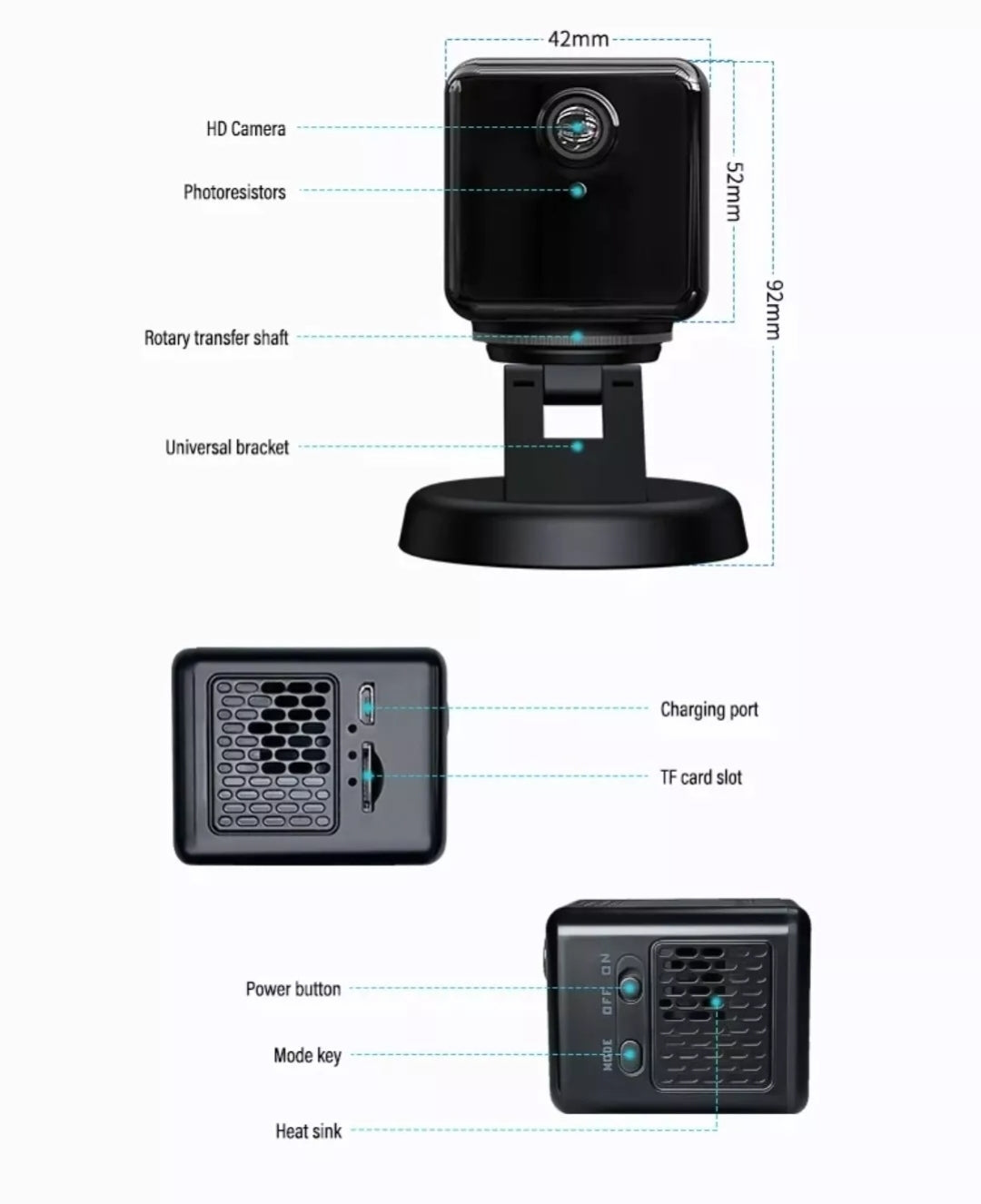 Caméra Wifi Rotation 360° Vision En Direct Par Application Autonomie 72h VTCWORLD