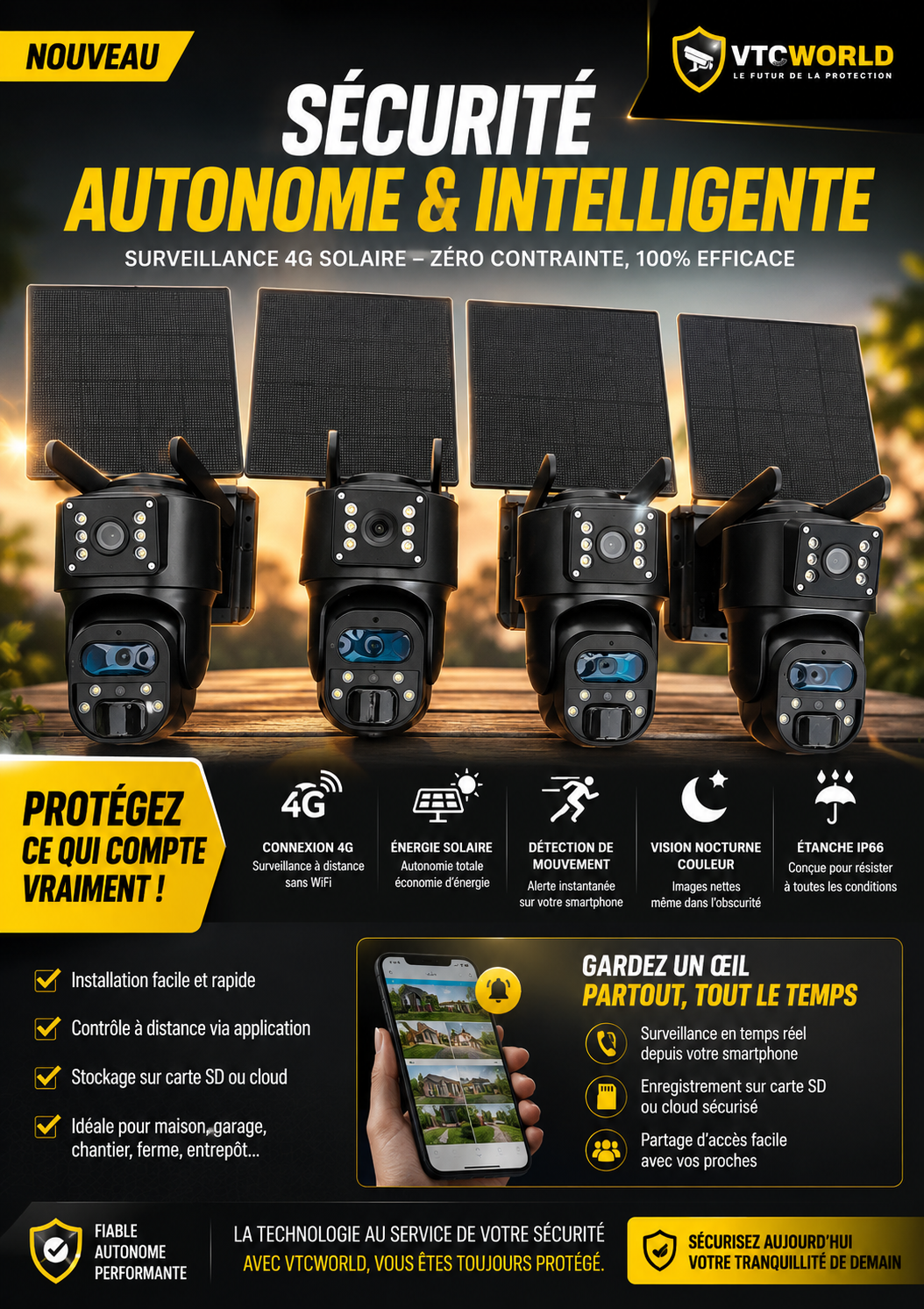 Caméra Solaire 4G/Wifi avec Panneaux de Retransmission et Système Anti-brouilleur