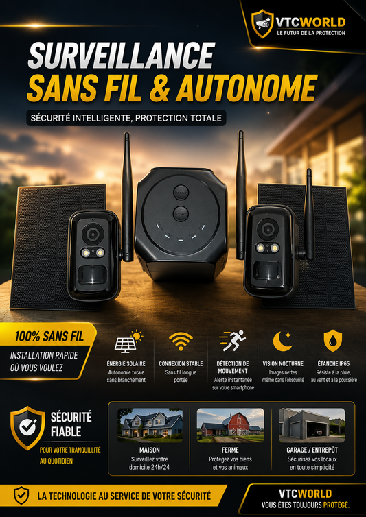 Kit 2 Caméras de Surveillance Solaire WiFi IA avec Station de Contrôle et Panneaux 3W